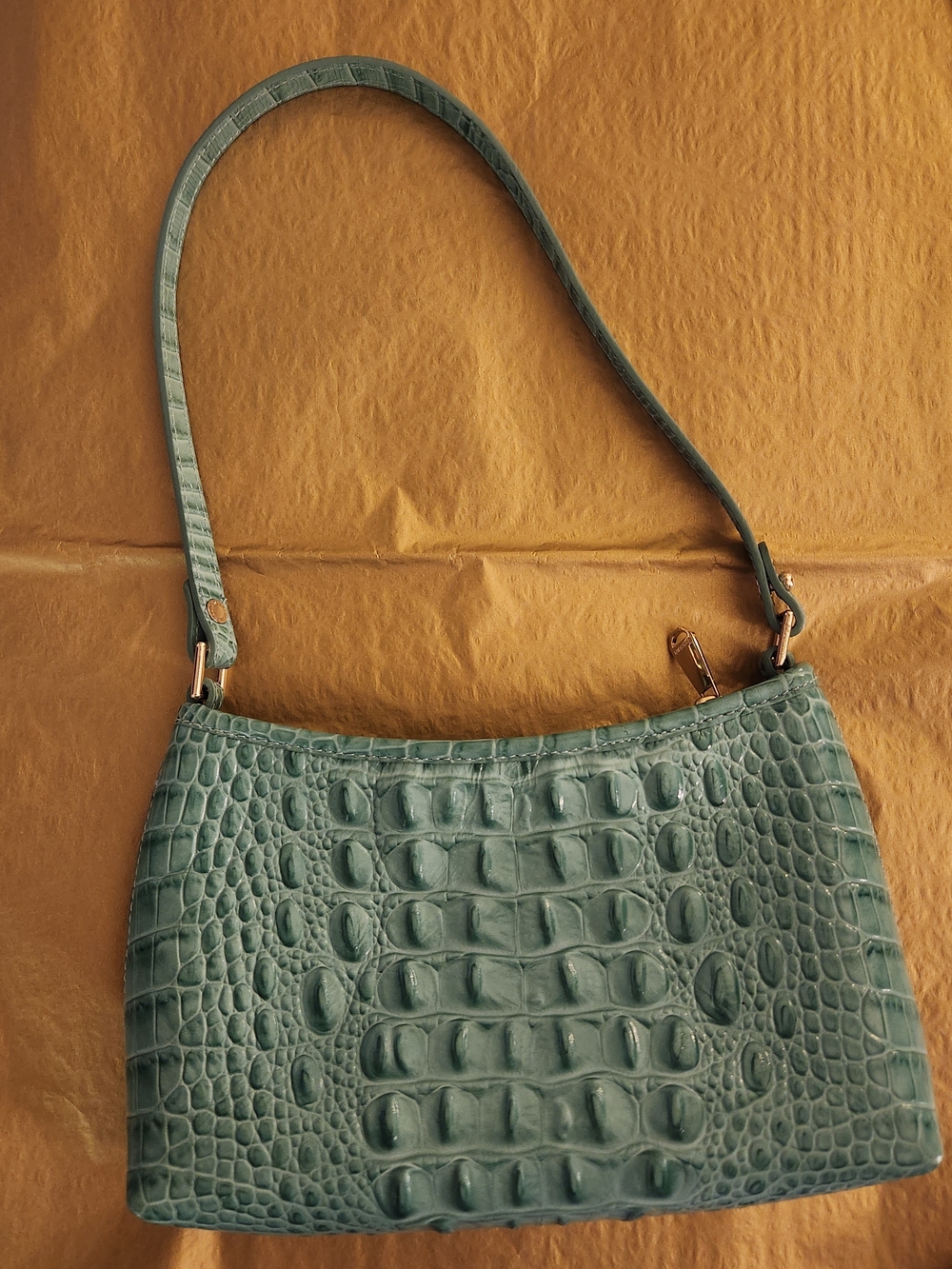 Brahmin Teal Croc-Embossed Shoulder Bag